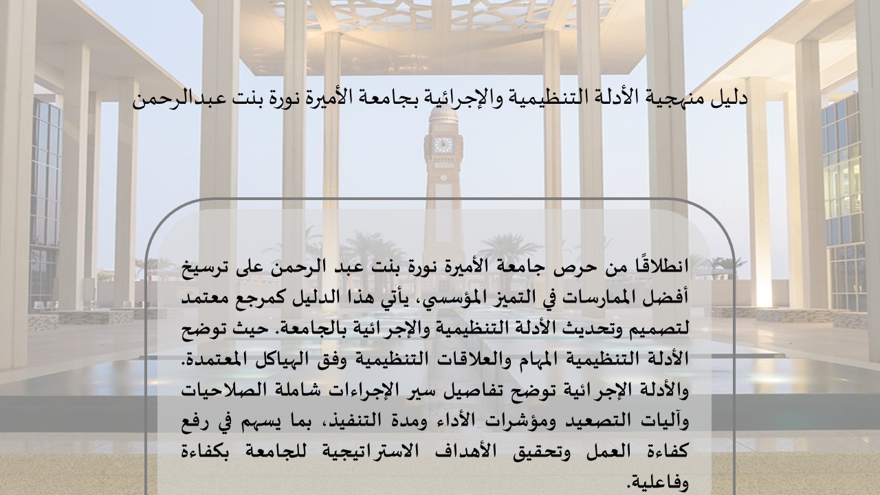 دليل منهجية الأدلة التنظيمية والإجرائية بجامعة الأميرة نورة بنت عبدالرحمن.jpg
